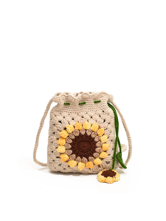 Calin Sunflower Crochet Drawstring Crossbody Pouch