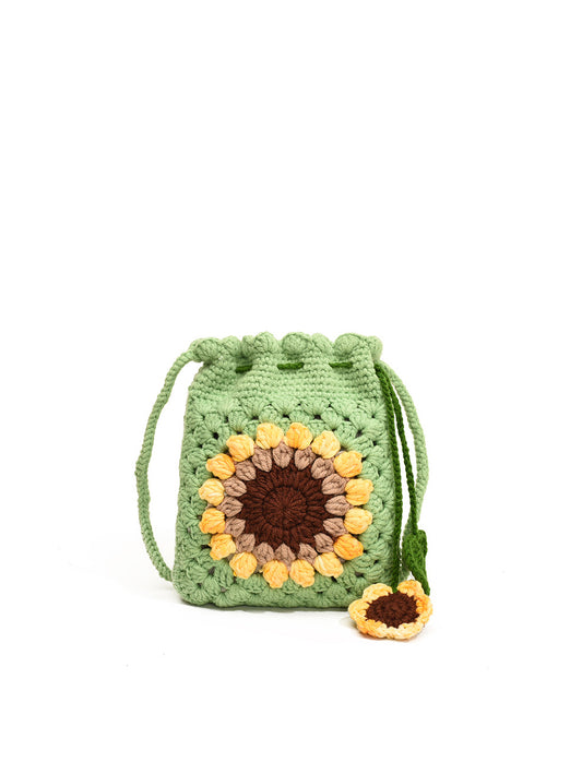 Calin Sunflower Crochet Drawstring Crossbody Pouch