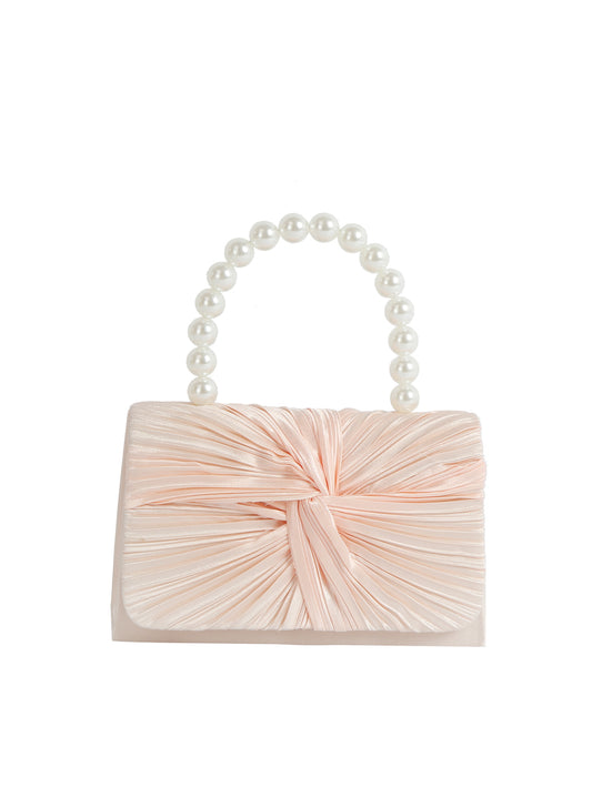 Calin Ruched Satin Pearl Handle Handbag