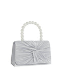 Calin Ruched Satin Pearl Handle Handbag