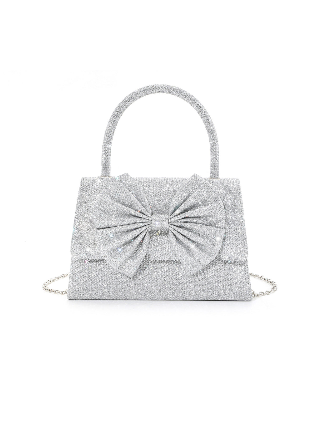 Calin Glitter Bow Accented Shimmer Top-Handle Bag
