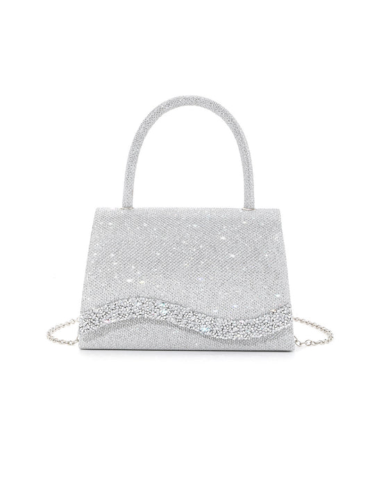 Calin Glitter Bow Accented Shimmer Top-Handle Bag