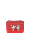 Calin Metallic Sculpted Bow Shimmer Flap Crossbody Bag