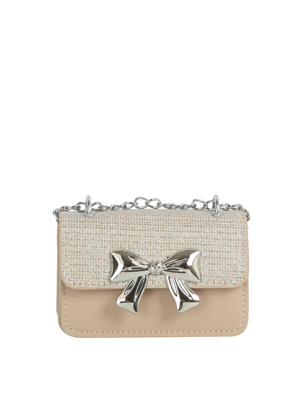Calin Metallic Sculpted Bow Shimmer Flap Crossbody Bag
