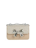 Calin Metallic Sculpted Bow Shimmer Flap Crossbody Bag
