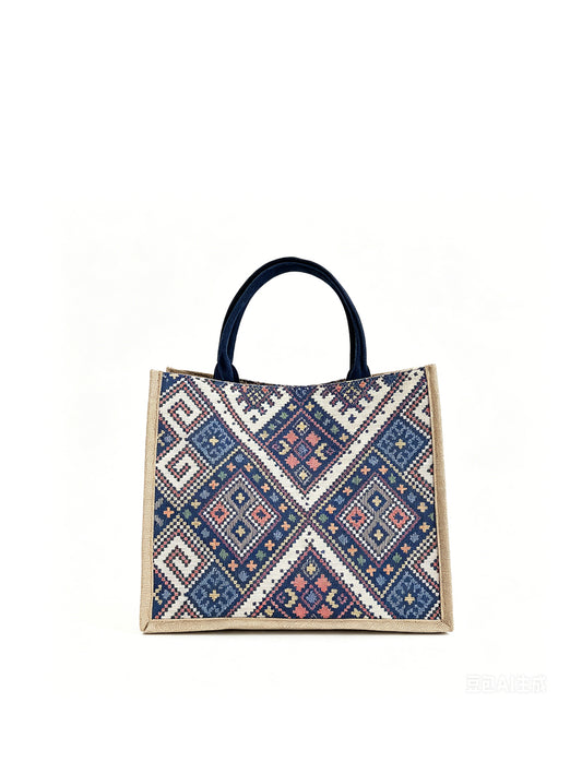 Geometric Patterned Canvas Tote Bag