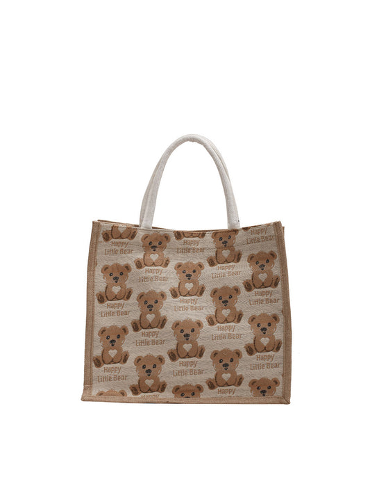 Teddy Bear Print Canvas Tote Bag