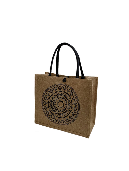 Graphic Print Jute Tote Bag