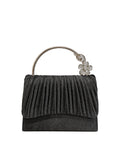 Calin Crystal Floral Handle Pleated Evening Bag
