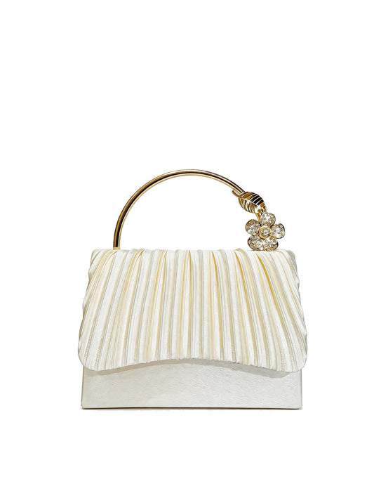 Calin Crystal Floral Handle Pleated Evening Bag