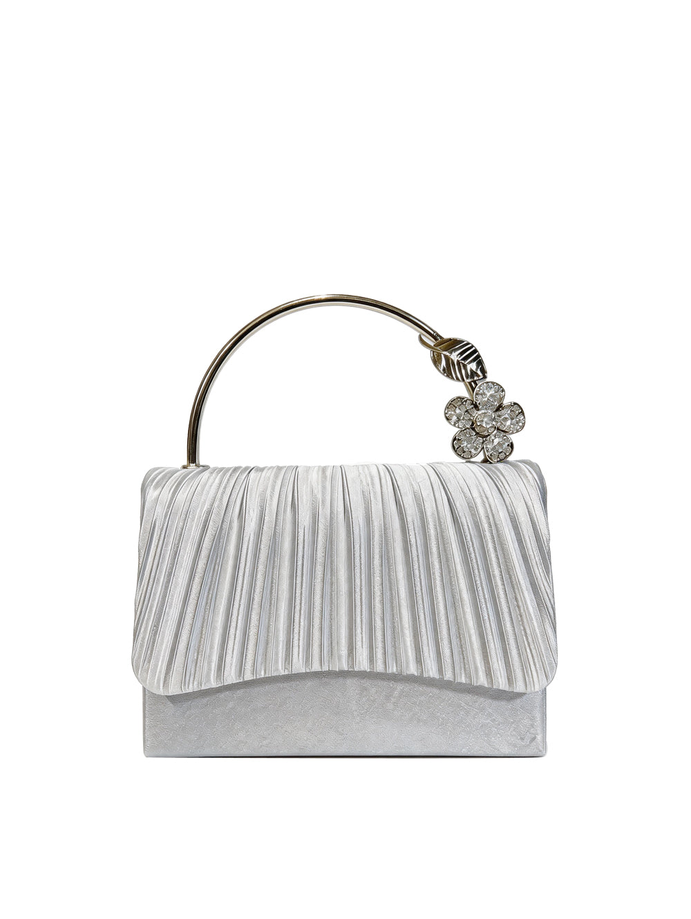 Calin Crystal Floral Handle Pleated Evening Bag