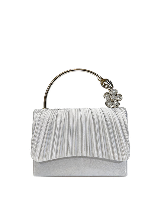 Calin Crystal Floral Handle Pleated Evening Bag