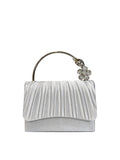 Calin Crystal Floral Handle Pleated Evening Bag