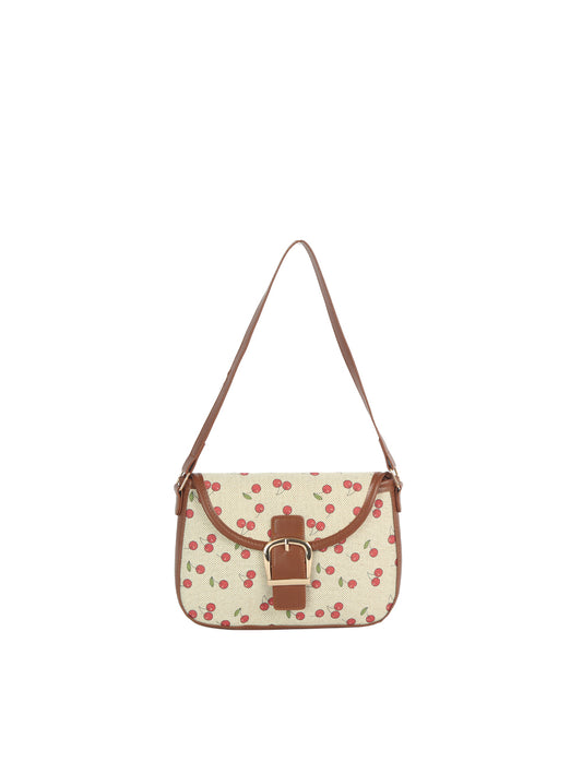 Calin Cherry Print Canvas Shoulder Bag