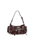 Edgy Studded Multi-Zipper Shoulder Bag