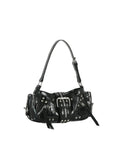 Edgy Studded Multi-Zipper Shoulder Bag