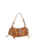 Edgy Studded Multi-Zipper Shoulder Bag