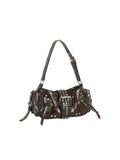 Edgy Studded Multi-Zipper Shoulder Bag