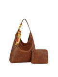 Slouchy Hobo Shoulder Bag with Scarf and Matching Pouch Set