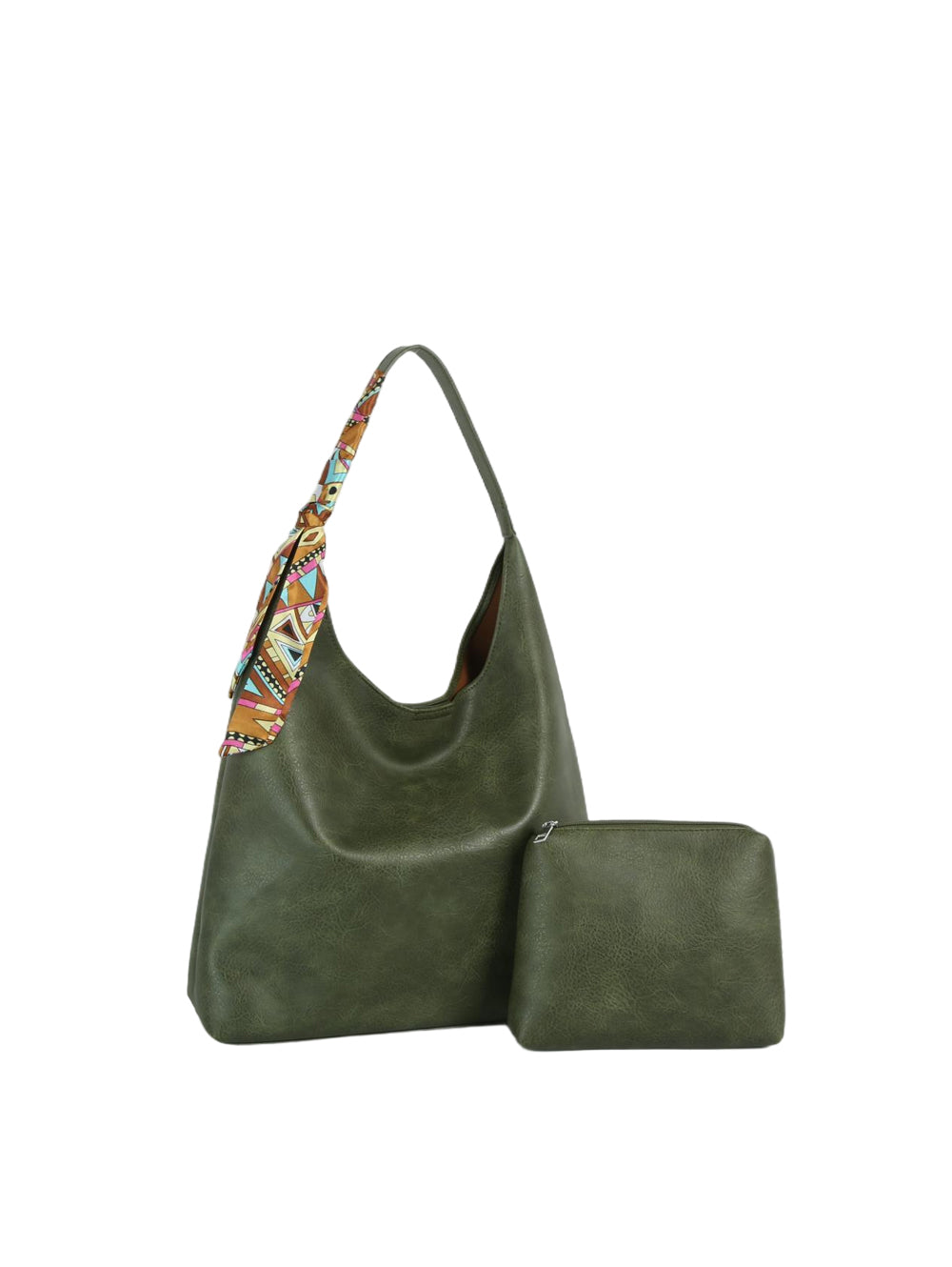 Slouchy Hobo Shoulder Bag with Scarf and Matching Pouch Set