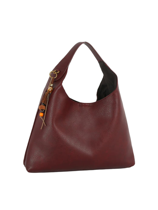 Slouchy Hobo Handbag with Beaded Tassel Accent