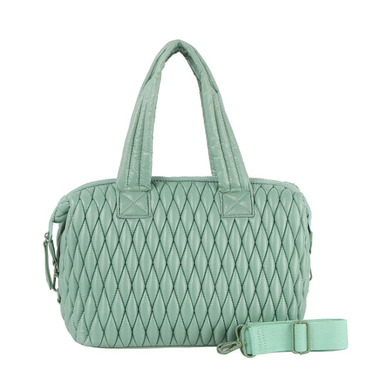 Nylon Puffy quilted boston satchel bag