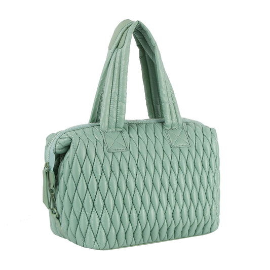 Nylon Puffy quilted boston satchel bag
