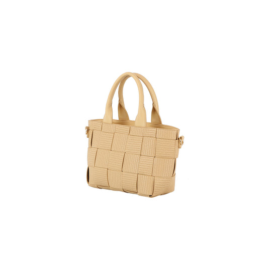 Weaved patterned vegan leather tote