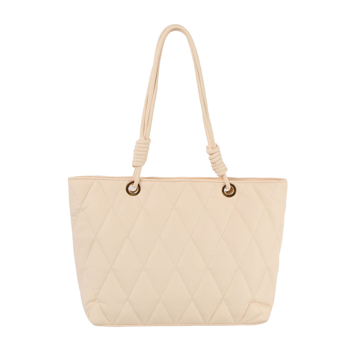 Quilted shopper tote with knot detailed handle