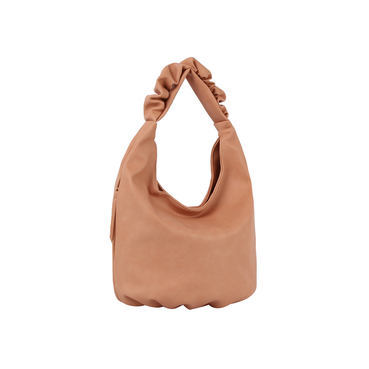 Ruched handle side pocket hobo shoulder bag