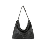 Washed denim slouchy hobo shoulder bag