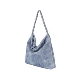 Washed denim slouchy hobo shoulder bag