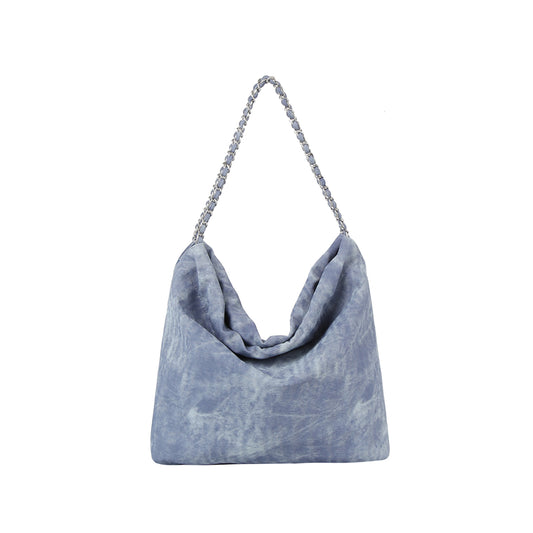 Washed denim slouchy hobo shoulder bag