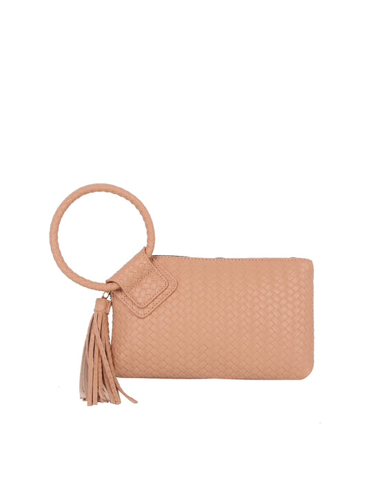 Calin Woven Fringe Cuff Handle Clutch