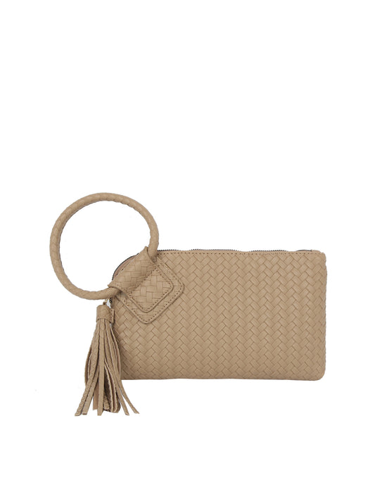 Calin Woven Fringe Cuff Handle Clutch