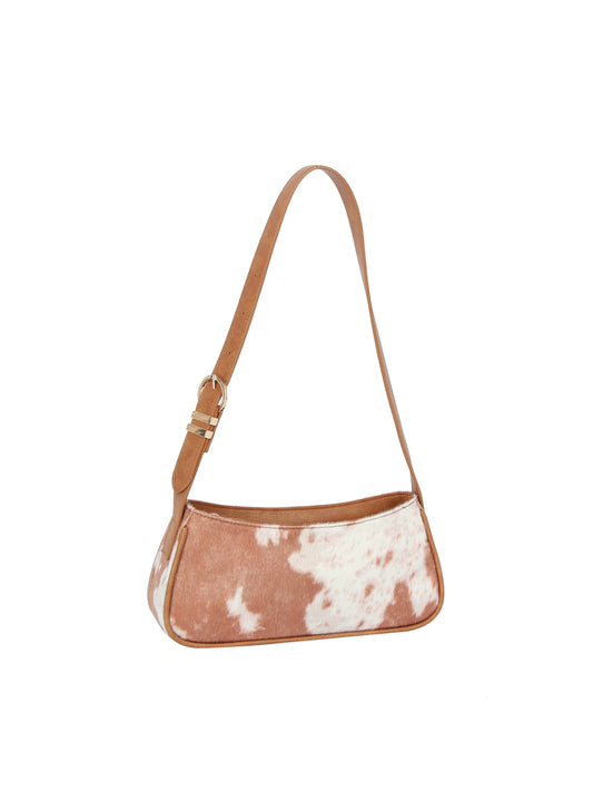 Calin Cow Print Real Leather Shoulder Bag