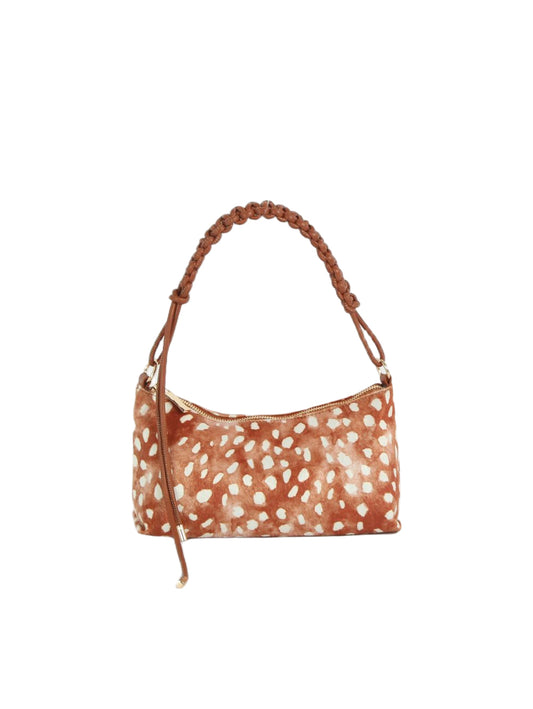 Calin Faux Fur Animal Print Braided Shoulder Bag