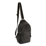 Washed denim sling backpack