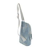 Washed denim sling backpack