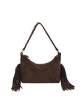 Fringed Hobo Bag with Braided Shoulder Strap