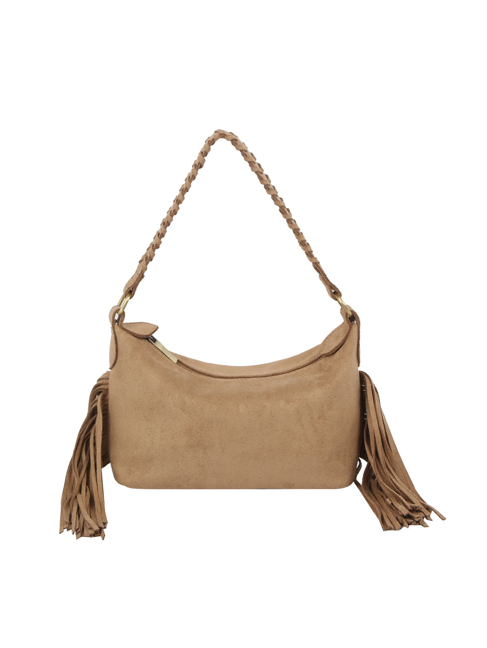 Fringed Hobo Bag with Braided Shoulder Strap