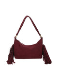 Fringed Hobo Bag with Braided Shoulder Strap