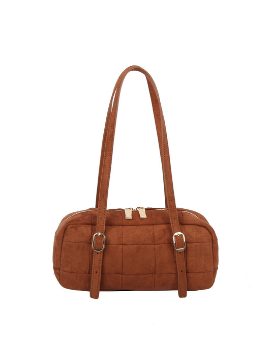 Calin Puffy Quilted Suede Shoulder Bag