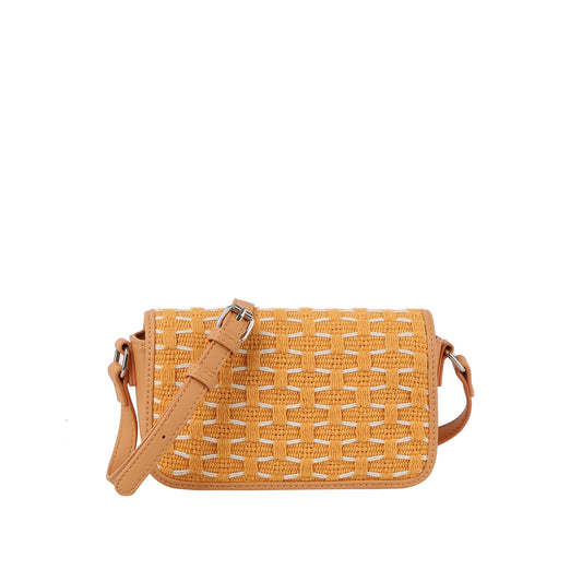 Woven detailed flap crossbody