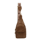 Guitar strap sling backpack with snap closing front flap