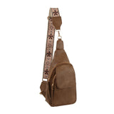 Guitar strap sling backpack with snap closing front flap