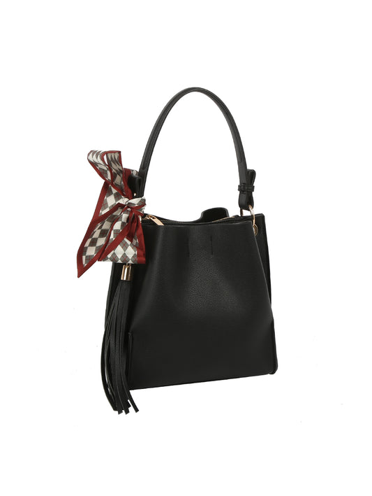 Shoulder bag with Decorative Patterned scarf and a long tassel