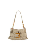 Calin Ruched Shoulder Bag with Statement Buckle