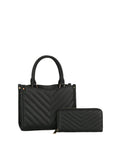 V-Chevron Quilted Handbag and Matching Wallet Set