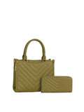 V-Chevron Quilted Handbag and Matching Wallet Set